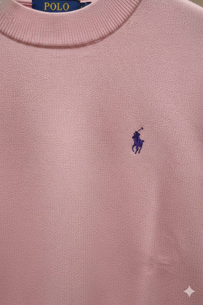 Women’s Soft Pink Crew-Neck Sweater Elegant Casual Knitwear