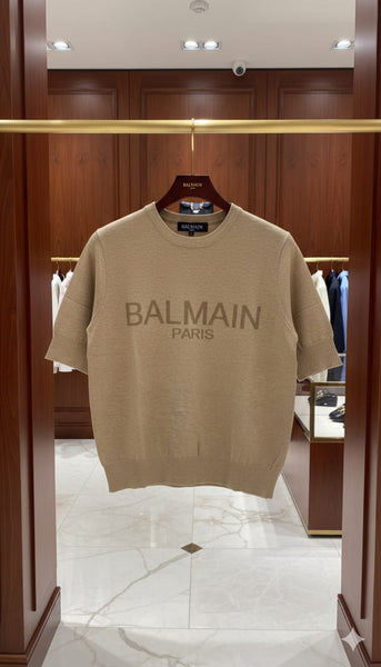 Men’s Beige Logo Knit T-Shirt  Luxury Minimal Style