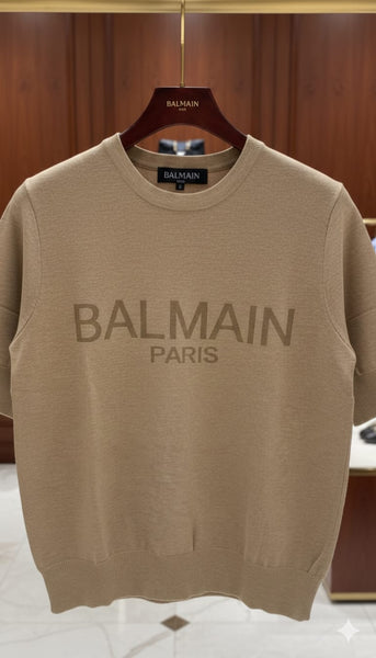 Men’s Beige Logo Knit T-Shirt  Luxury Minimal Style