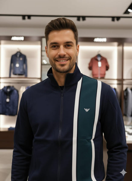 Men’s Navy Blue Luxury Tracksuit Set  Zip Jacket & Jogger Pants