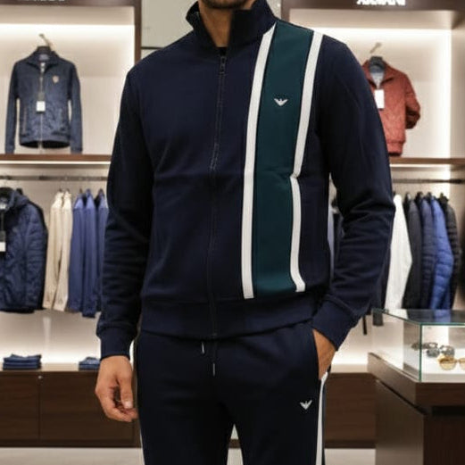 Men’s Navy Blue Luxury Tracksuit Set  Zip Jacket & Jogger Pants
