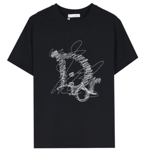 Parody Line Embroidery Alphabet Logo Drop Shoulder T-shirt