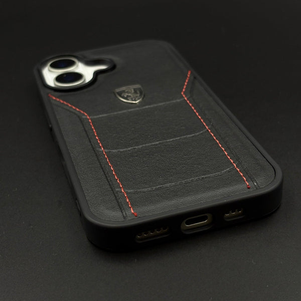 Ferrari Heritage Premium Leather Case for iPhone 17  Series Iconic Black Design