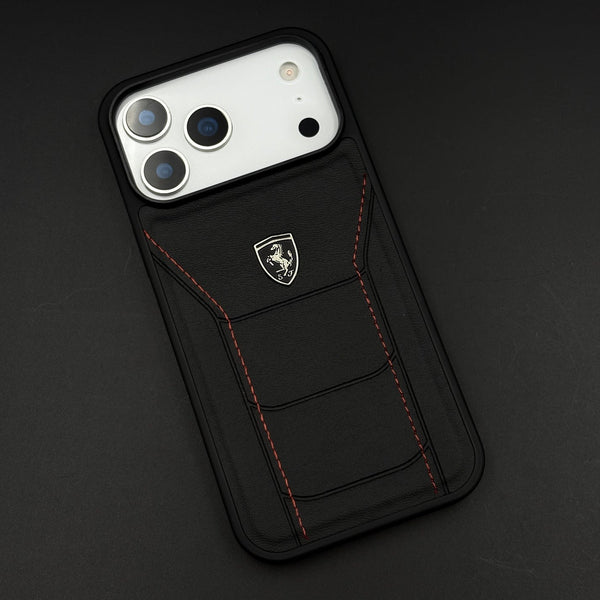 Ferrari Heritage Premium Leather Case for iPhone 17  Series Iconic Black Design
