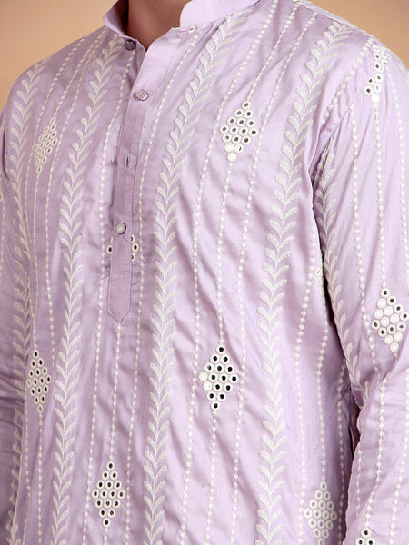 Elegant Pastel Pink Embroidered Kurta Pajama Set for Men
