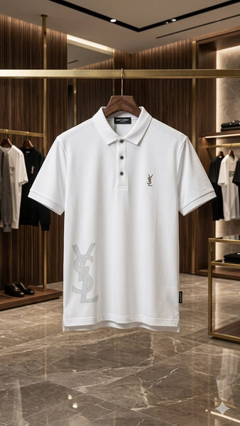 Braneded White Polo T-Shirt with Embroidered Logo – Men's Luxury Short Sleeve Pique Polo
