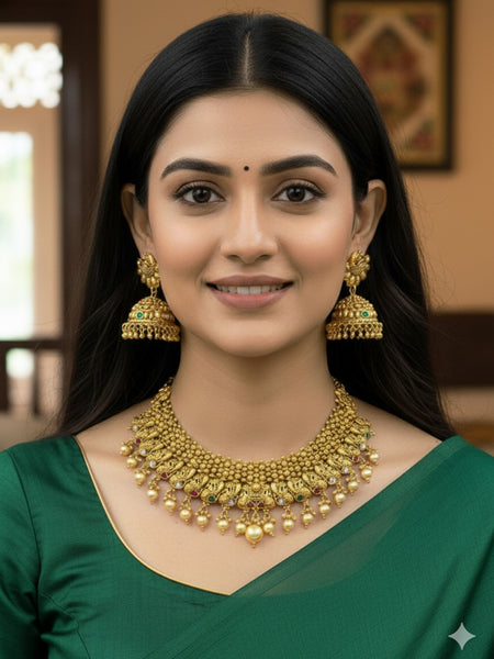 Rajawadi Necklace Traditional Antique Gold Platin  Peacock Necklace