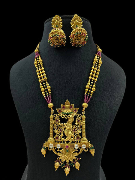 Antique Temple Onyx Beeding  Dancing Goddess Gold Plating & Jhumka Earrings