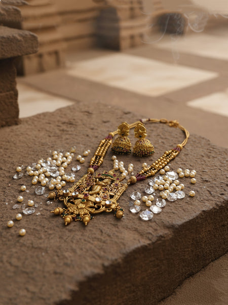 Antique Temple Onyx Beeding  Dancing Goddess Gold Plating & Jhumka Earrings