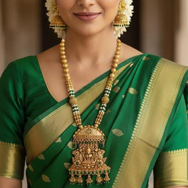 Handcrafted Onyx Beaded Gold-Plated Temple Necklace