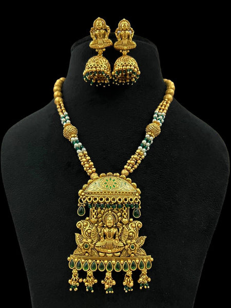 Handcrafted Onyx Beaded Gold-Plated Temple Necklace