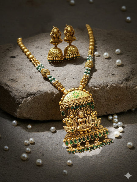 Handcrafted Onyx Beaded Gold-Plated Temple Necklace