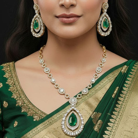 Victorian Polish Green Doublet Moissanite Polki Necklace Set