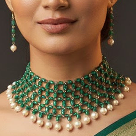 Victorian Polish Ropada Beads Pearl Choker Necklace Set