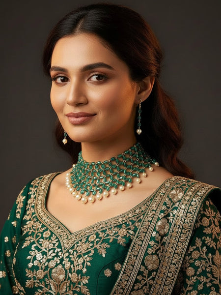 Victorian Polish Ropada Beads Pearl Choker Necklace Set