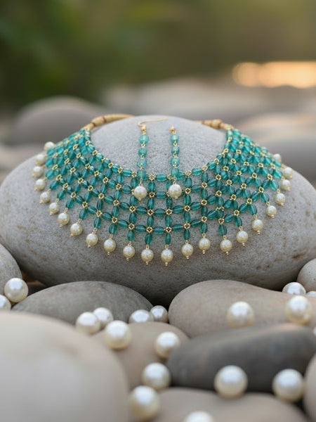 Victorian Polish Ropada Beads Pearl Choker Necklace Set