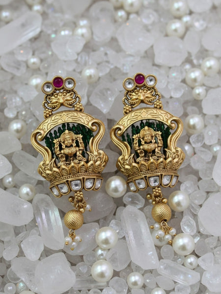 Majestic Rajwadi Temple Necklace Set with Premium Golden Plating