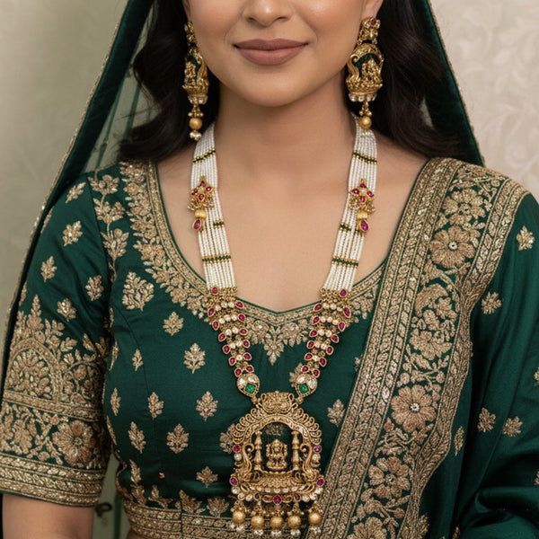 Majestic Rajwadi Temple Necklace Set with Premium Golden Plating