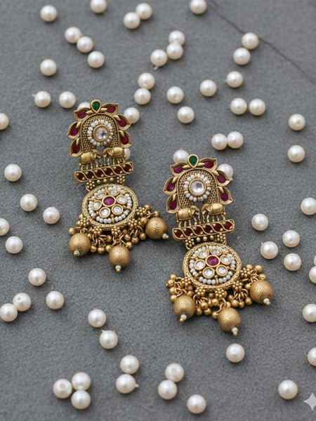 Royal Rajwadi Long Necklace Set with Premium Golden Plating