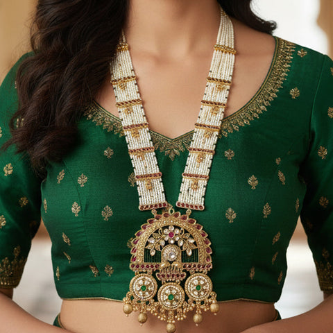 Royal Rajwadi Long Necklace Set with Premium Golden Plating