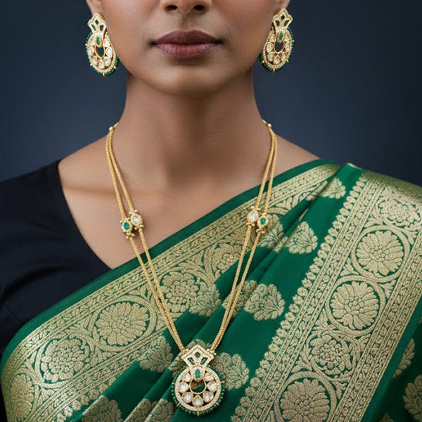 Handcrafted Polki Delicate Brass Necklace Set with Golden Plating