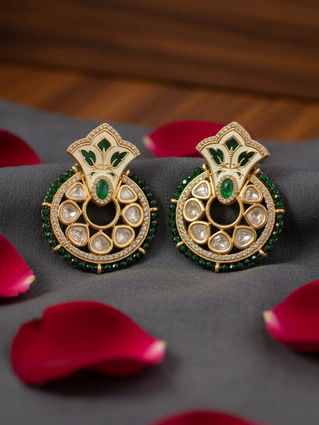 Handcrafted Polki Delicate Brass Necklace Set with Golden Plating