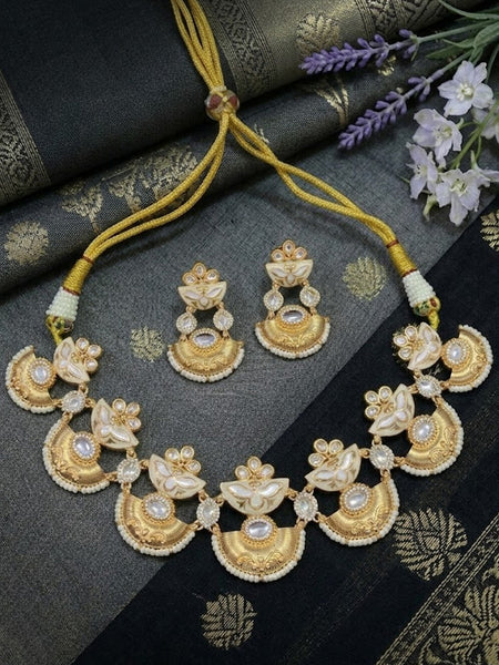 Elegant Brass Golden Meenakari Necklace & Earring Set