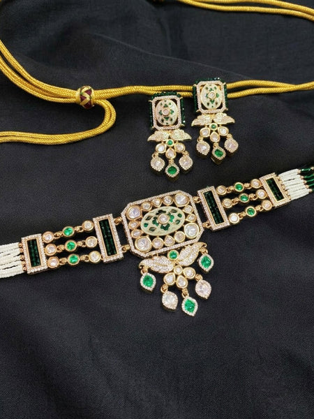 Luxury Emerald Stone Choker Necklace Set for Women