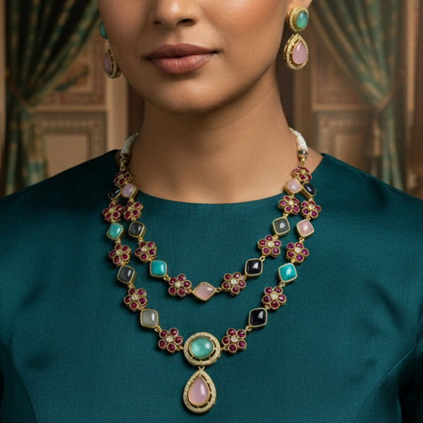 Victorian Style Handcrafted Semi-Precious Stone Brass Necklace Set