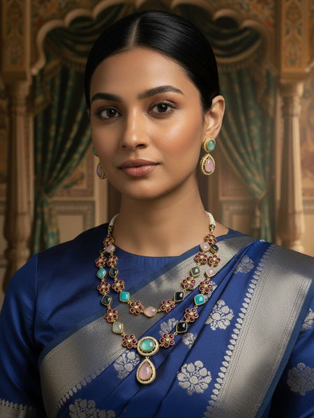 Victorian Style Handcrafted Semi-Precious Stone Brass Necklace Set