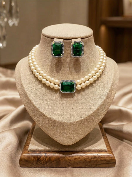 Victorian Polish Shell  Pearl Emerald Green Stone Choker Set