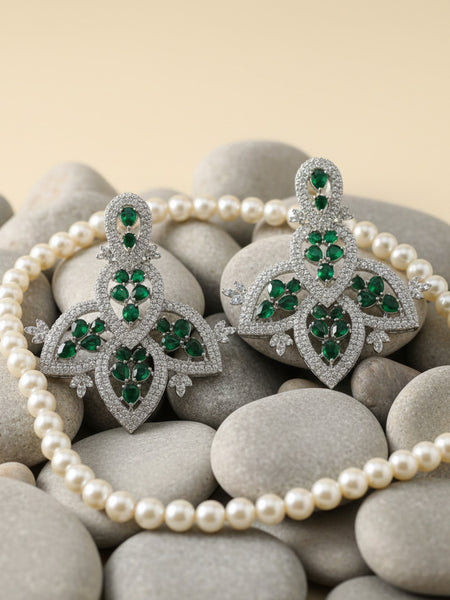 Silver Polish Bridal Necklace Set with Green Doublets & CZ Stones