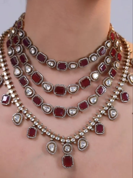 Royal Ruby Kundan Layered Necklace Set
