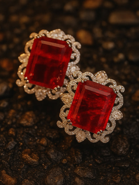 Queen’s Charm Red Stone Diamond Necklace Set