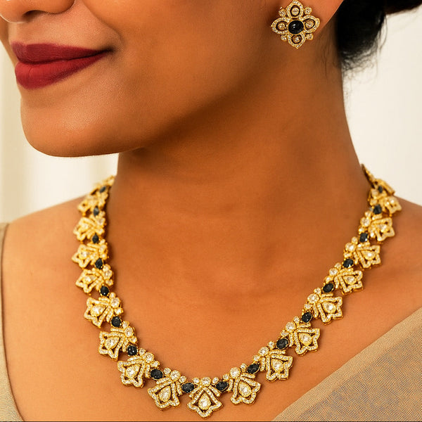 Elegant Sapphire Stone Floral Necklace with Earrings