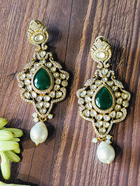 Royal Pearl and Green Stone Kundan Necklace Set
