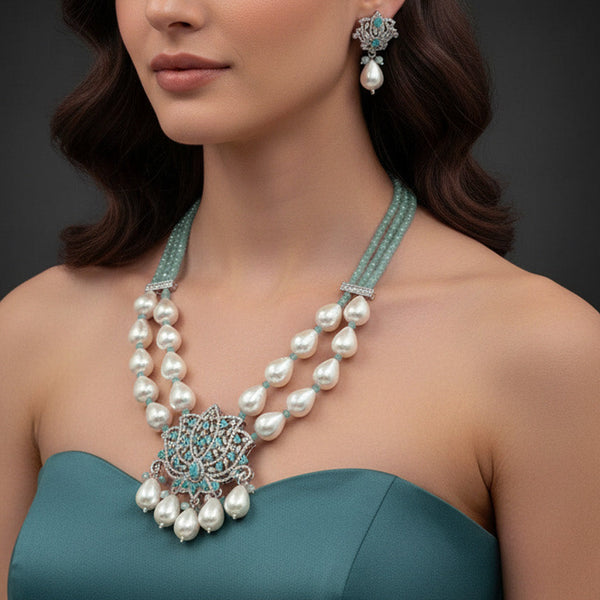Elegant Handcrafted Dual-Layer Pearl Beaded Necklace Set