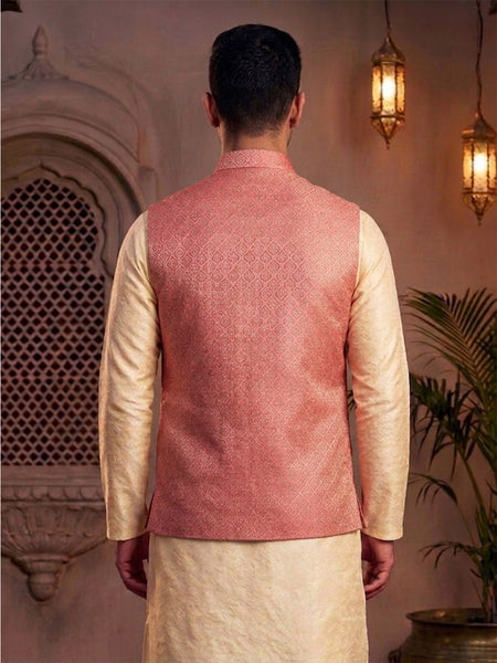 Premium Pink Brocade Nehru Jacket for Men By Treemoda