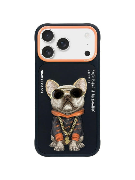 Nimmy 3D Embroidery Cool Pug Chain Swag Dog iPhone 17 Series  Back Case