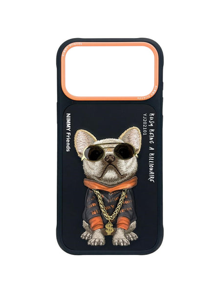 Nimmy 3D Embroidery Cool Pug Chain Swag Dog iPhone 17 Series  Back Case