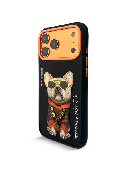Nimmy 3D Embroidery Cool Pug Chain Swag Dog iPhone 17 Series  Back Case