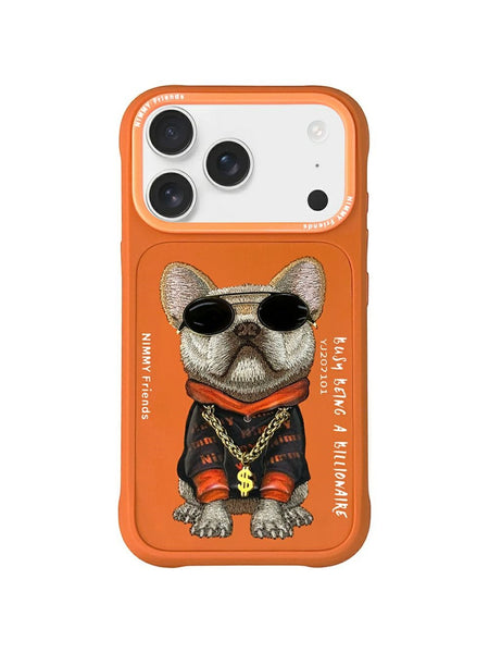 Nimmy 3D Embroidery Cool Pug Chain Swag Dog iPhone 17 Series  Back Case