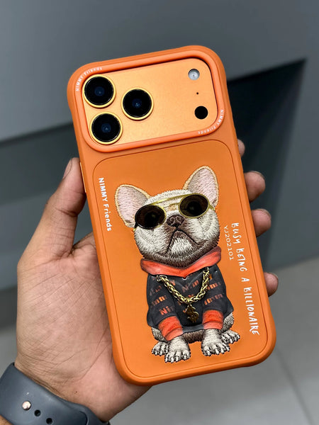 Nimmy 3D Embroidery Cool Pug Chain Swag Dog iPhone 17 Series  Back Case