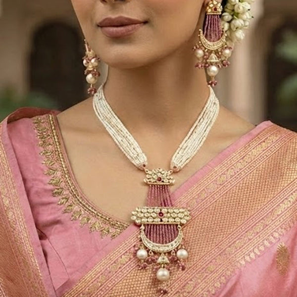 Elegant Golden Plated Brass Necklace Set with Moissanite Polki, CZ & AD Detailing