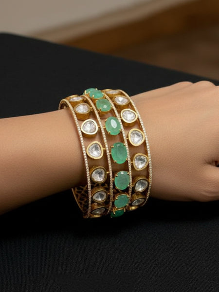 Luxury Golden Plated Brass Kada Set with Doublet Stones