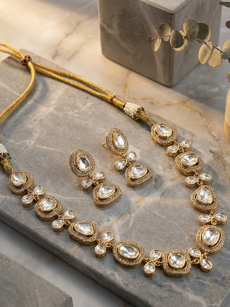 Classic Polki Necklace Set with Sparkling Moissanite Stones