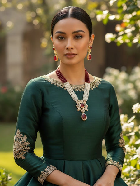 Royal Red & Pearl Golden Plated Handcrafted Necklace Set