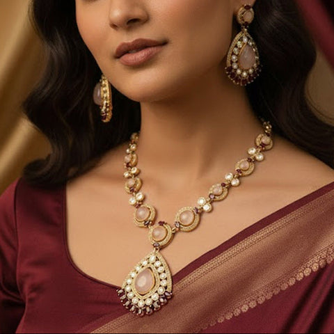 Royal Semi-Precious Stone Moissanite Polki Necklace Set