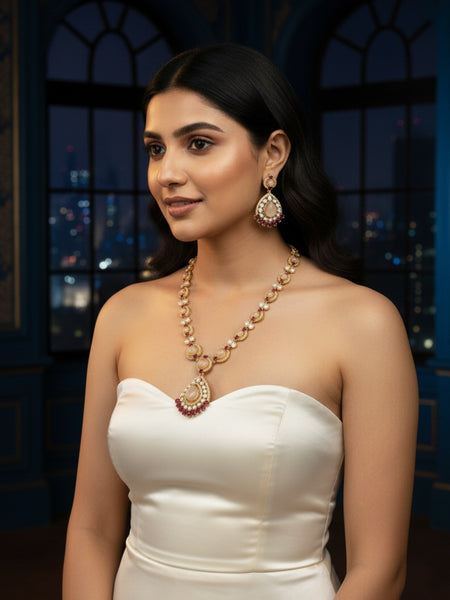 Royal Semi-Precious Stone Moissanite Polki Necklace Set