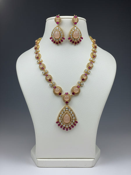 Royal Semi-Precious Stone Moissanite Polki Necklace Set